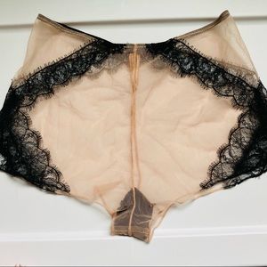 NWOT Kiki de Montparnasse High Waisted Panties Size Small Lace Mesh Blush Black